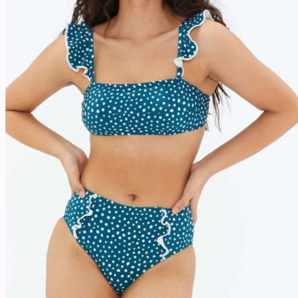 Summersalt Womens oasis ruffle / high leg rise bikini swimsuit 8
